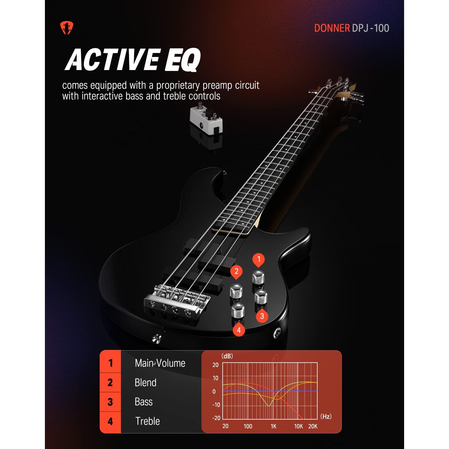 Donner DPJ-100 PJ-Style Bas Gitar (Siyah) - Görsel 3