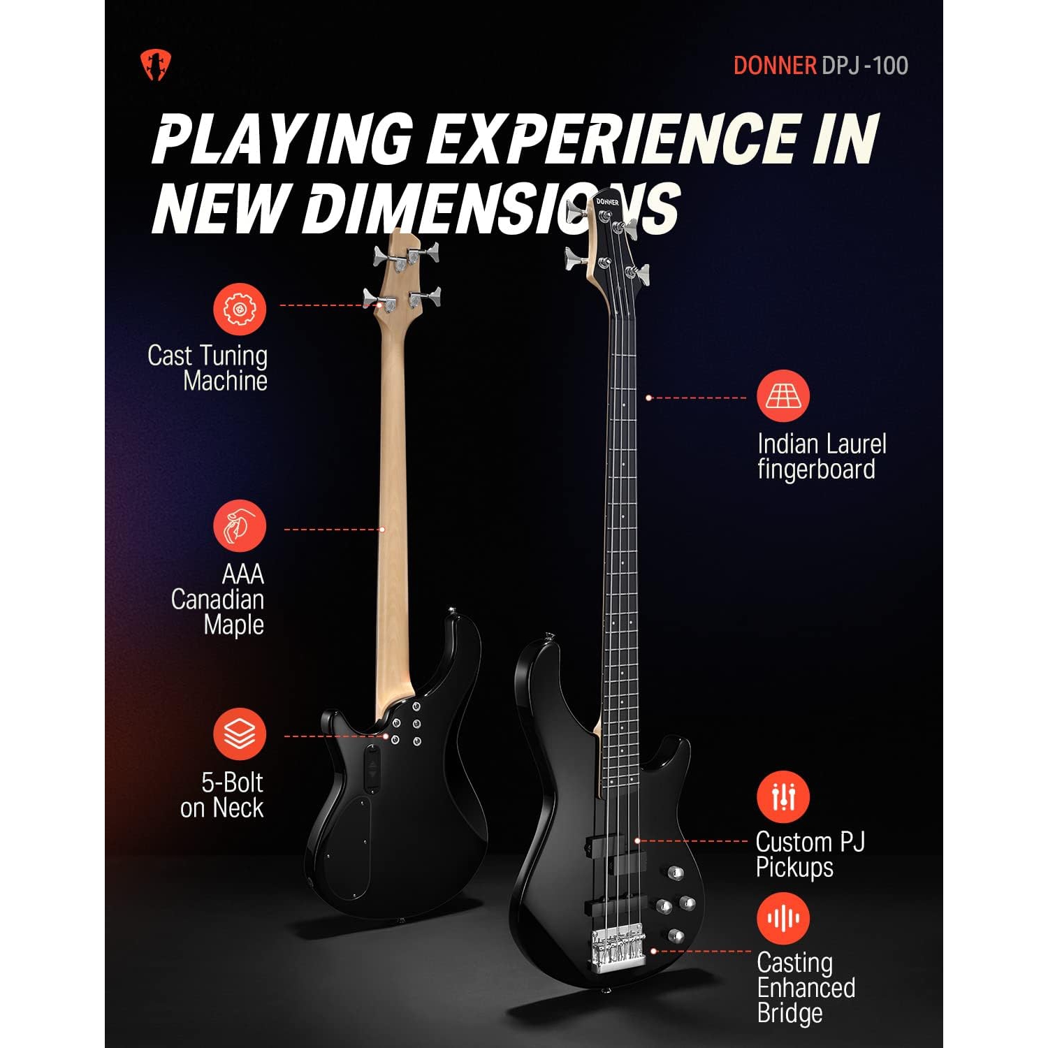 Donner DPJ-100 PJ-Style Bas Gitar (Siyah) - Görsel 4