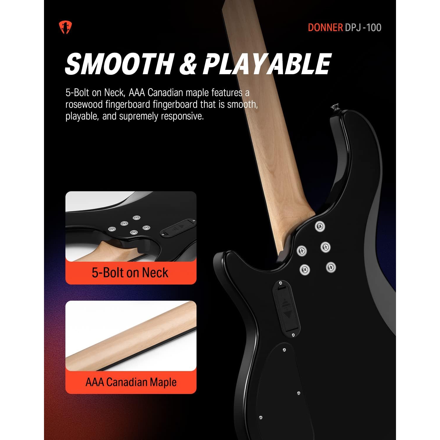 Donner DPJ-100 PJ-Style Bas Gitar (Siyah) - Görsel 5