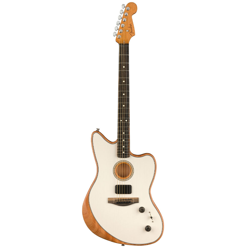 Fender American Acoustasonic Jazzmaster Abanoz Klavye Arctic White Elektro Akustik Gitar - Görsel 5