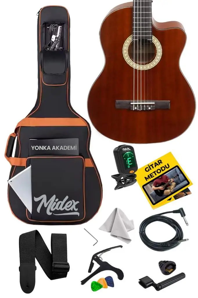 Midex X48 Profesyonel Masif Ağaç Ekolayzerli Elektro Klasik Gitar Seti 4/4 Üst Segment - Görsel 5